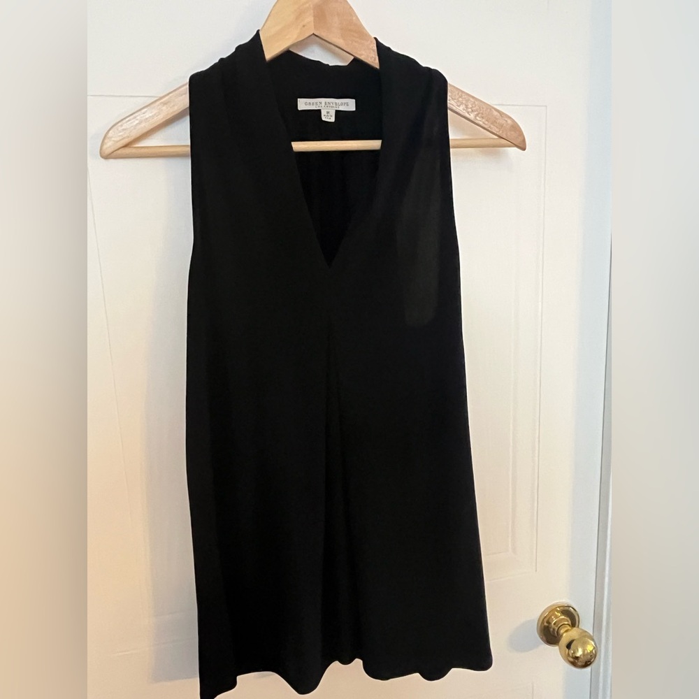 # 46- Green Envelope Black Tank Top with V-Neck